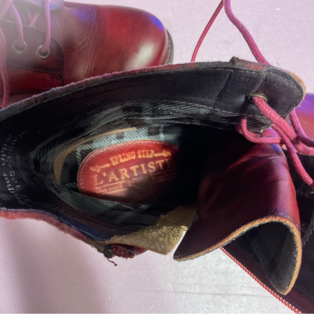 L’ARTISTE Spring Step Red floral Lace-Up/side zip Ankle Boots Sz 37/7 - Picture 10 of 11